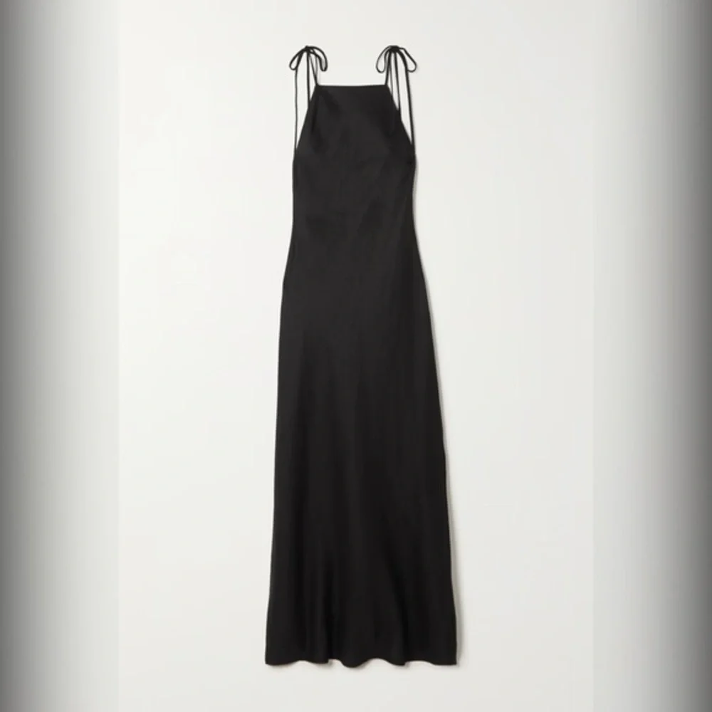 NWT Reformation Selia Tie Strap Linen Dress Large, BLACK